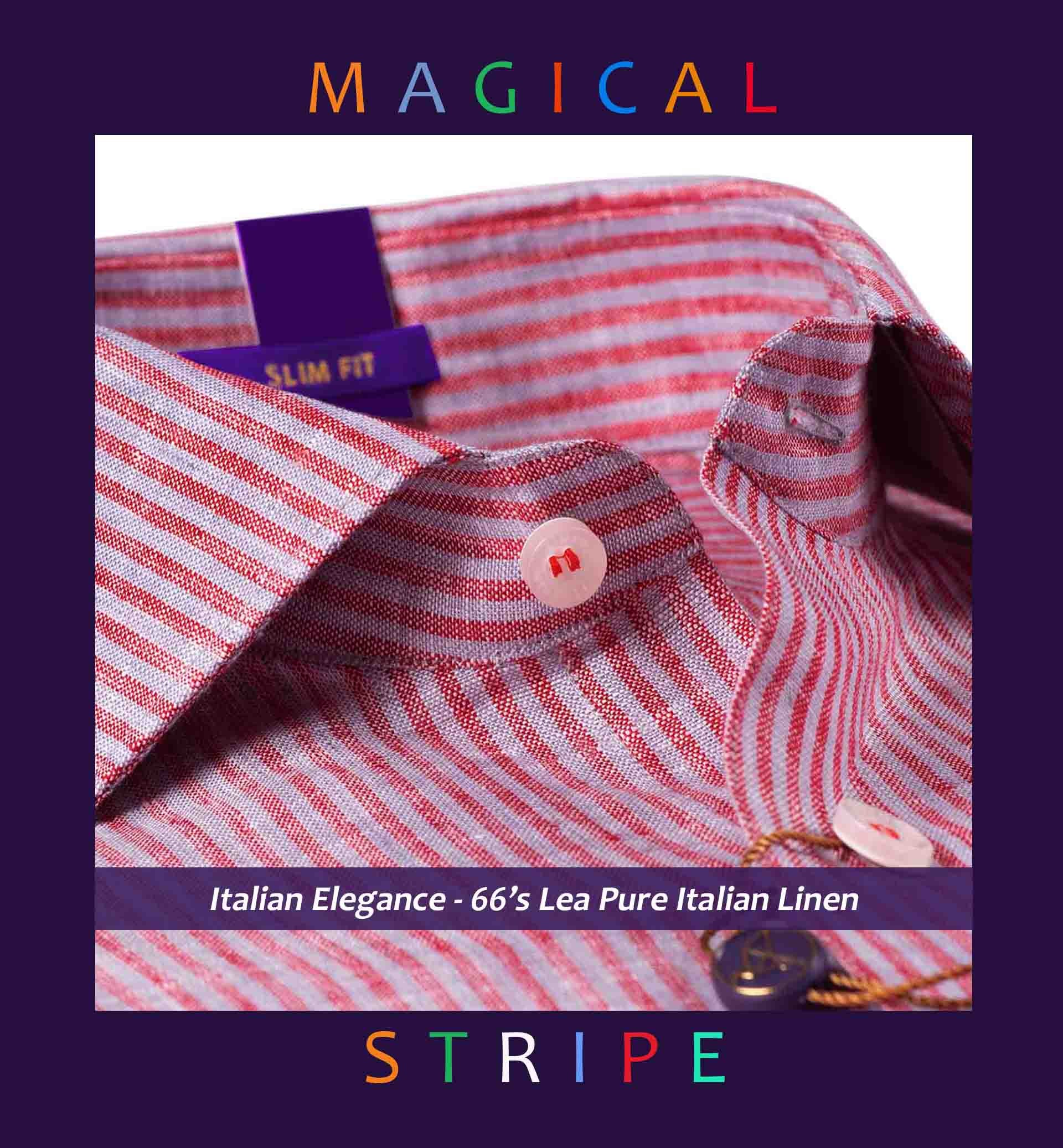 Wembley- Coral Red & Ash Grey Stripe