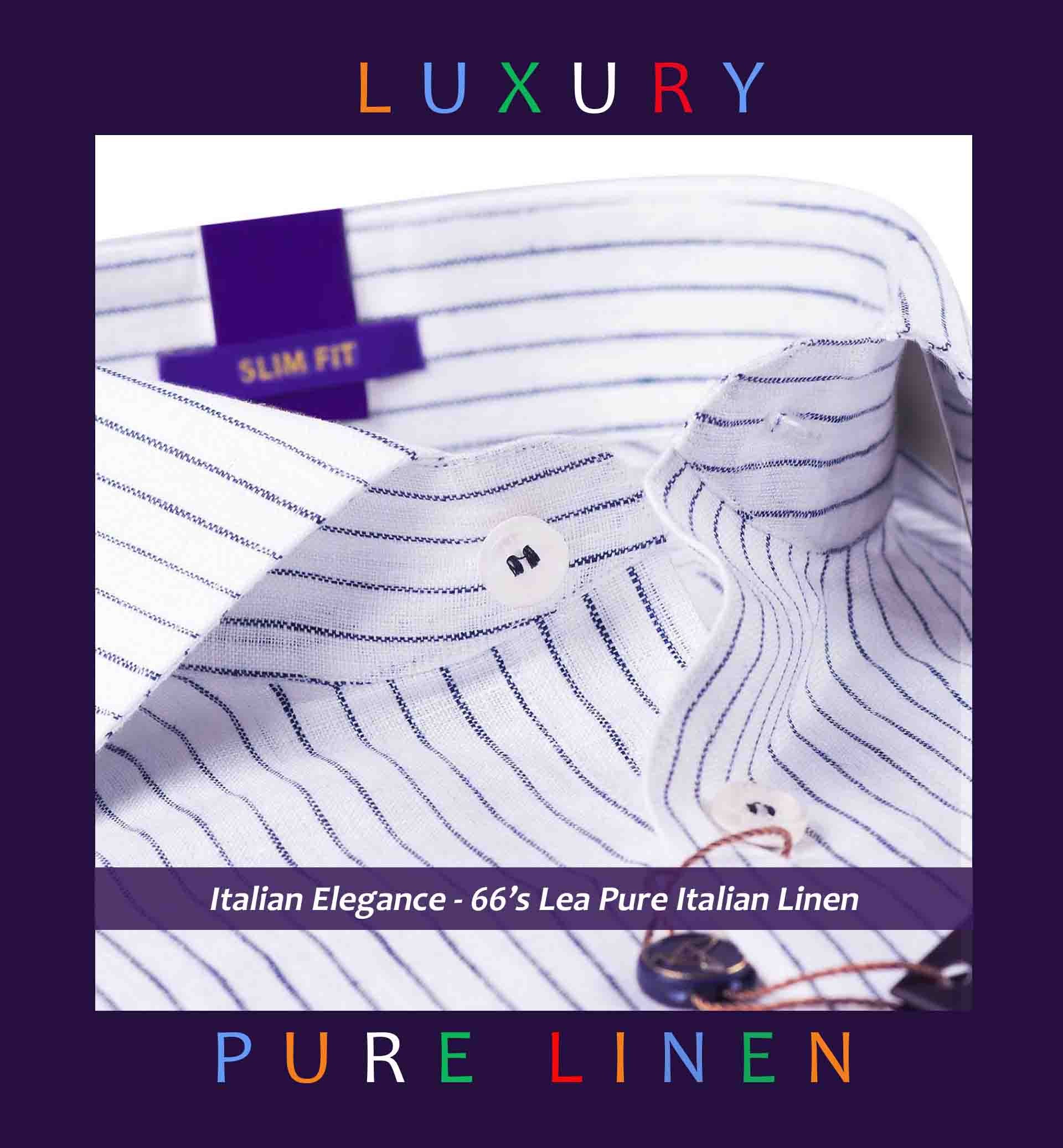 Aswan- Navy Blue & White Stripe- 66's Lea Pure Luxury Linen