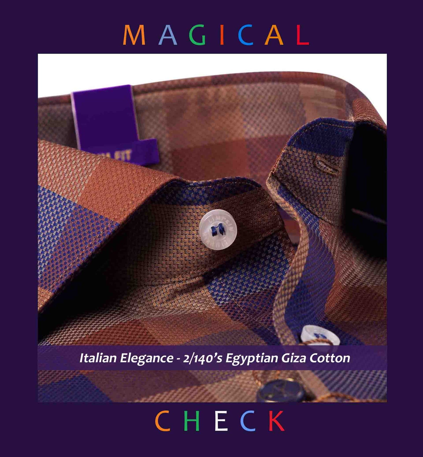 Nevada- Navy & Brown Check- 2/140 Egyptian Giza Cotton