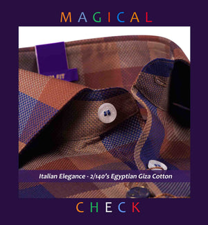 Nevada- Navy & Brown Check- 2/140 Egyptian Giza Cotton