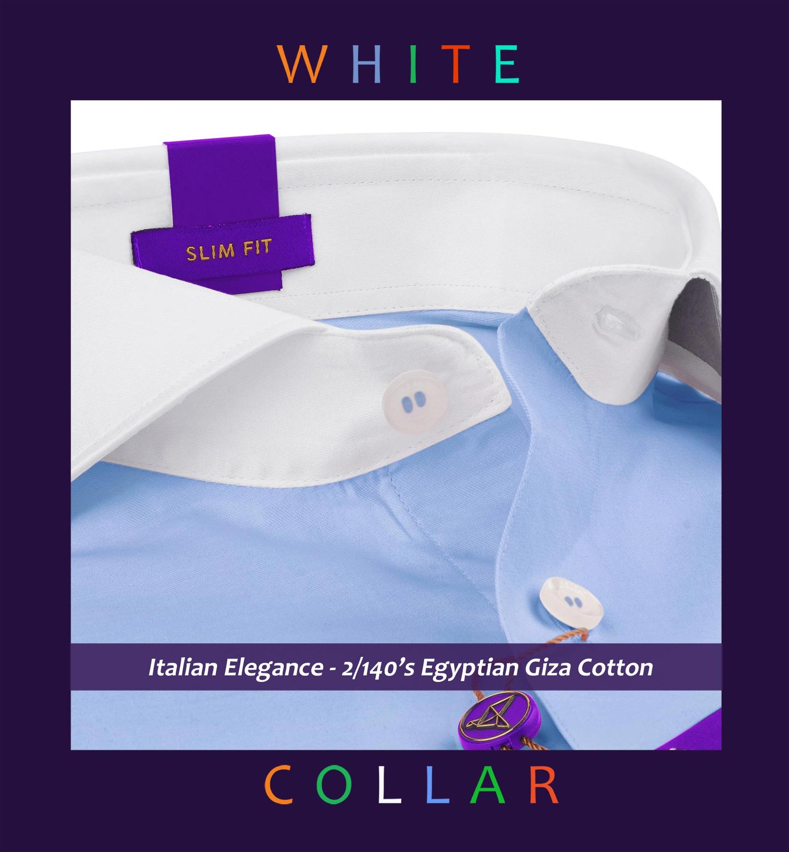 Vianden- Sky Blue with White Collar- 2/140 Egyptian Giza Cotton