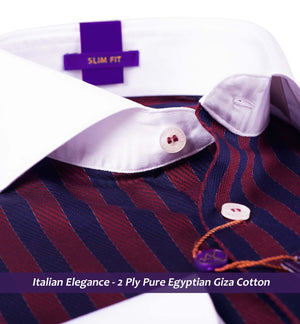 Trento- Burgundy & Navy Stripe- 2 Ply Pure Egyptian Giza Cotton