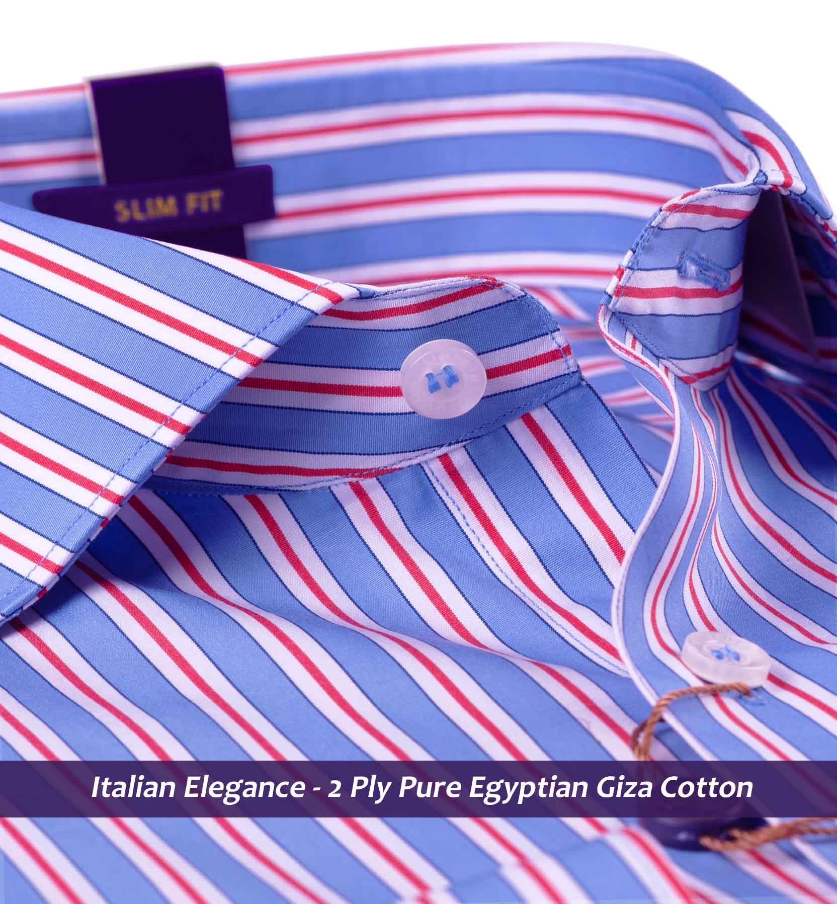 Ventura- Sky Blue & Red Magical Stripe- 2 Ply Pure Egyptian Giza Cotton
