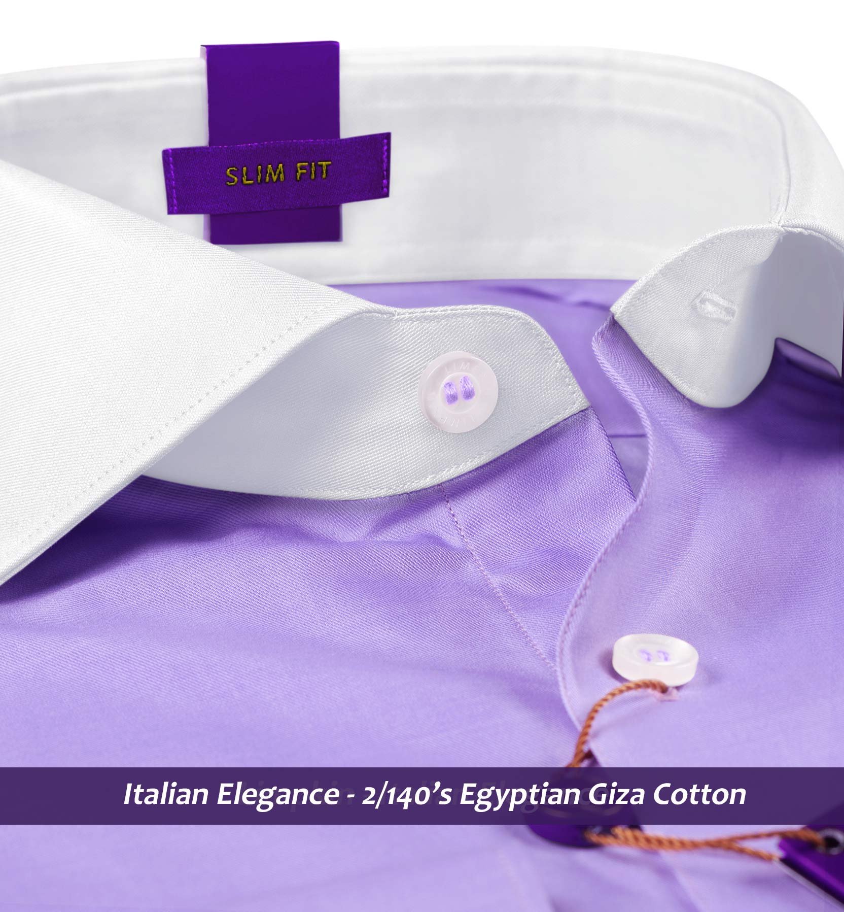 Warsaw- Amethyst Solid- White Collar- 2/140 Egyptian Giza Cotton