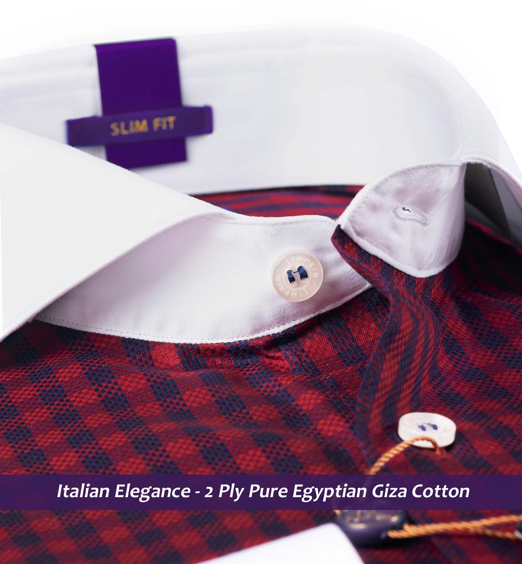Cremona- Burgundy & Navy Check- White Collar