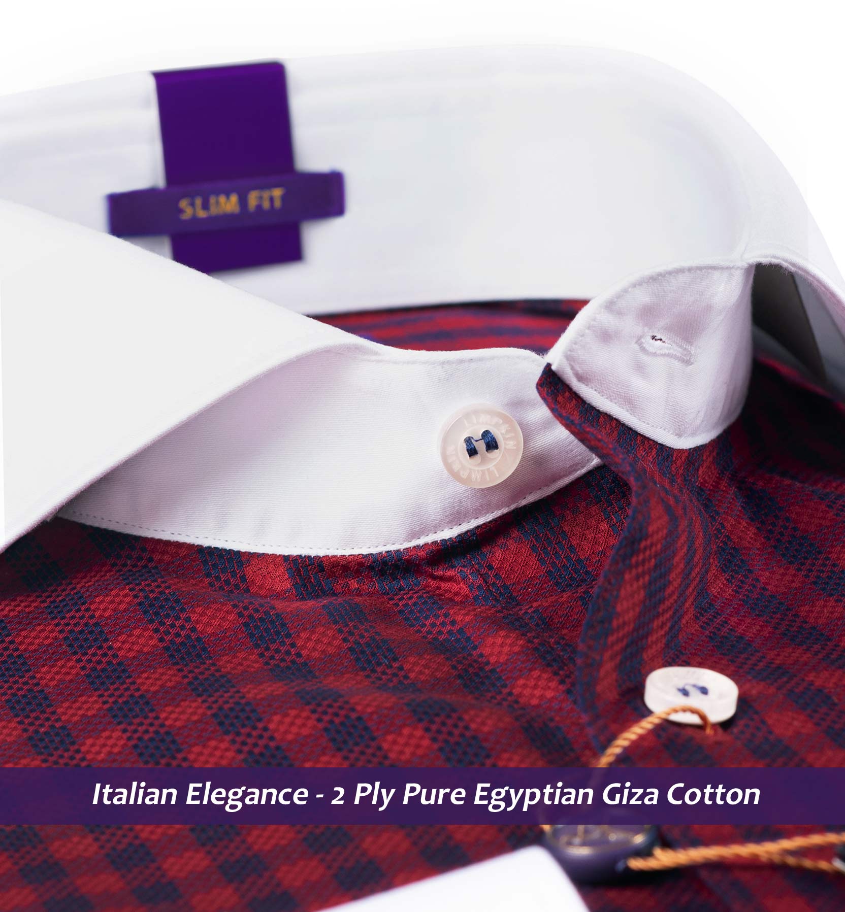 Cremona- Burgundy & Navy Check with White Collar