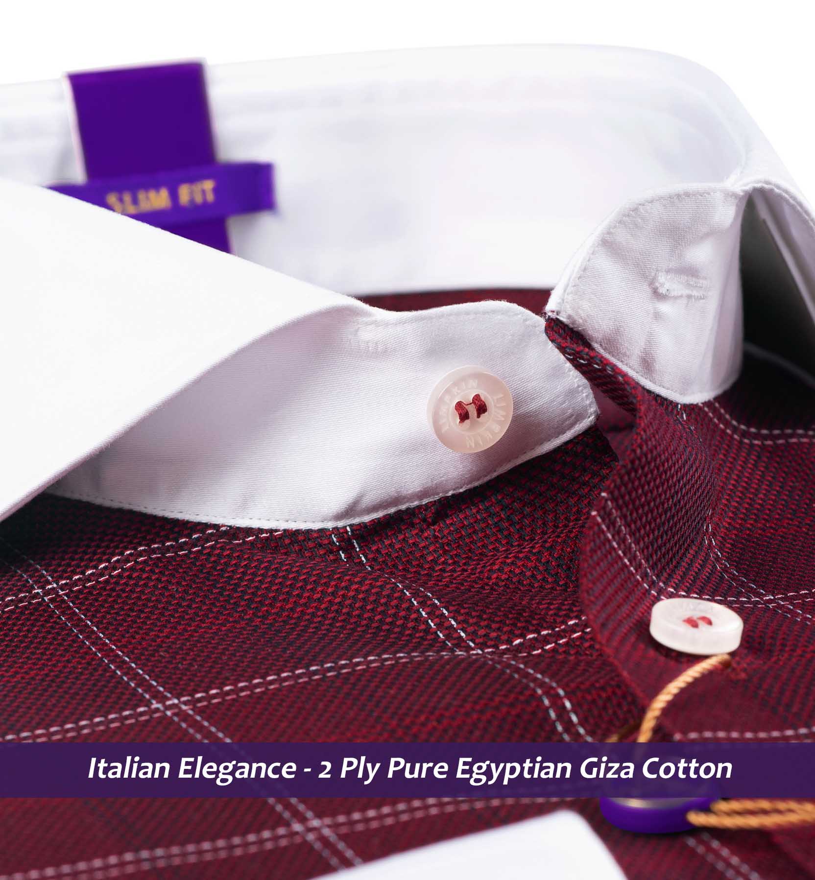 Naples- Burgundy & White Check with White Collar