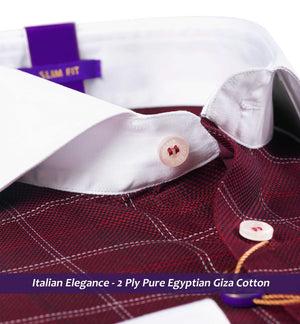 Naples- Burgundy & White Check- White Collar