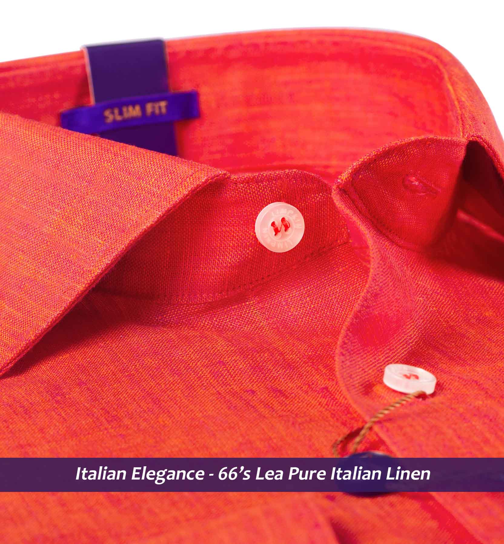 Pristina- Coral Red Solid Linen- 66's Lea Pure Luxury Linen