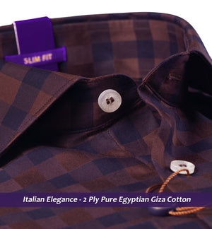 Walnut Brown & Umber Brown Check- Buy Online Premium Shirts- Italian