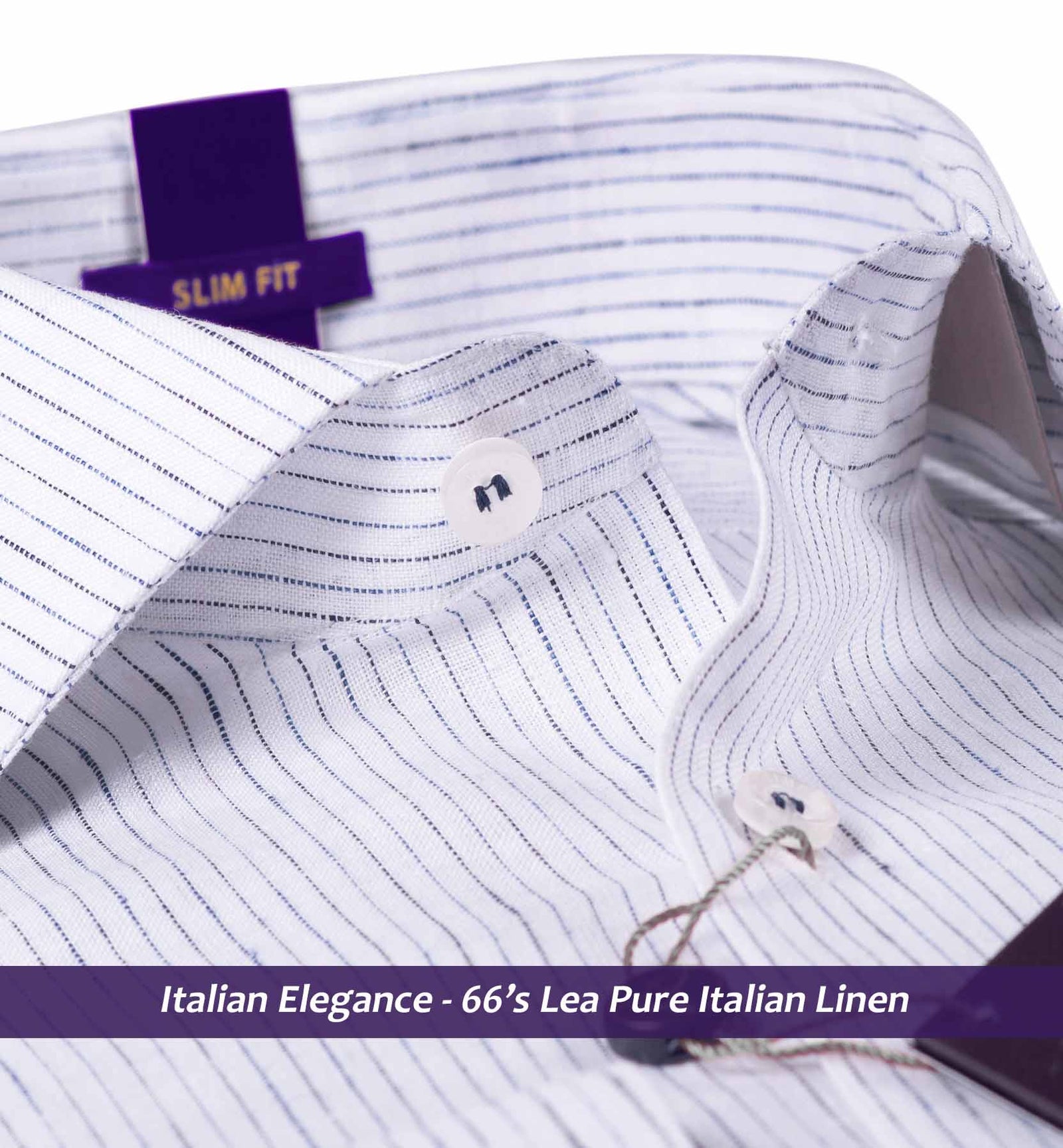 Monterey- Navy Blue & White Magical Pin Stripe- 66's Lea Pure Linen