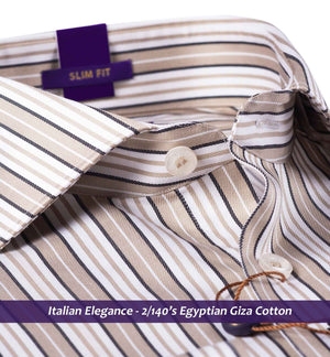 Finsbury- White & Beige Stripe- Buy Online Premium Shirts- Italian