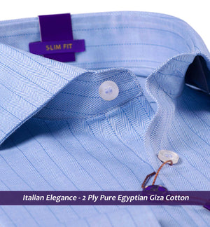 Petersburg- Sky Blue MÃƒÂ©lange Herringbone Stripe