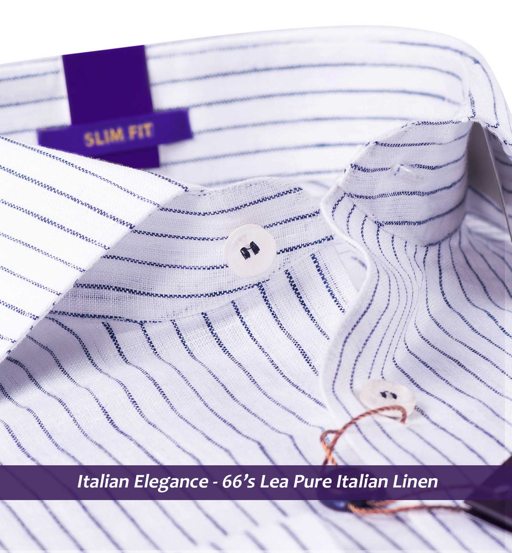 Aswan- Navy Blue & White Stripe- 66's Lea Pure Luxury Linen