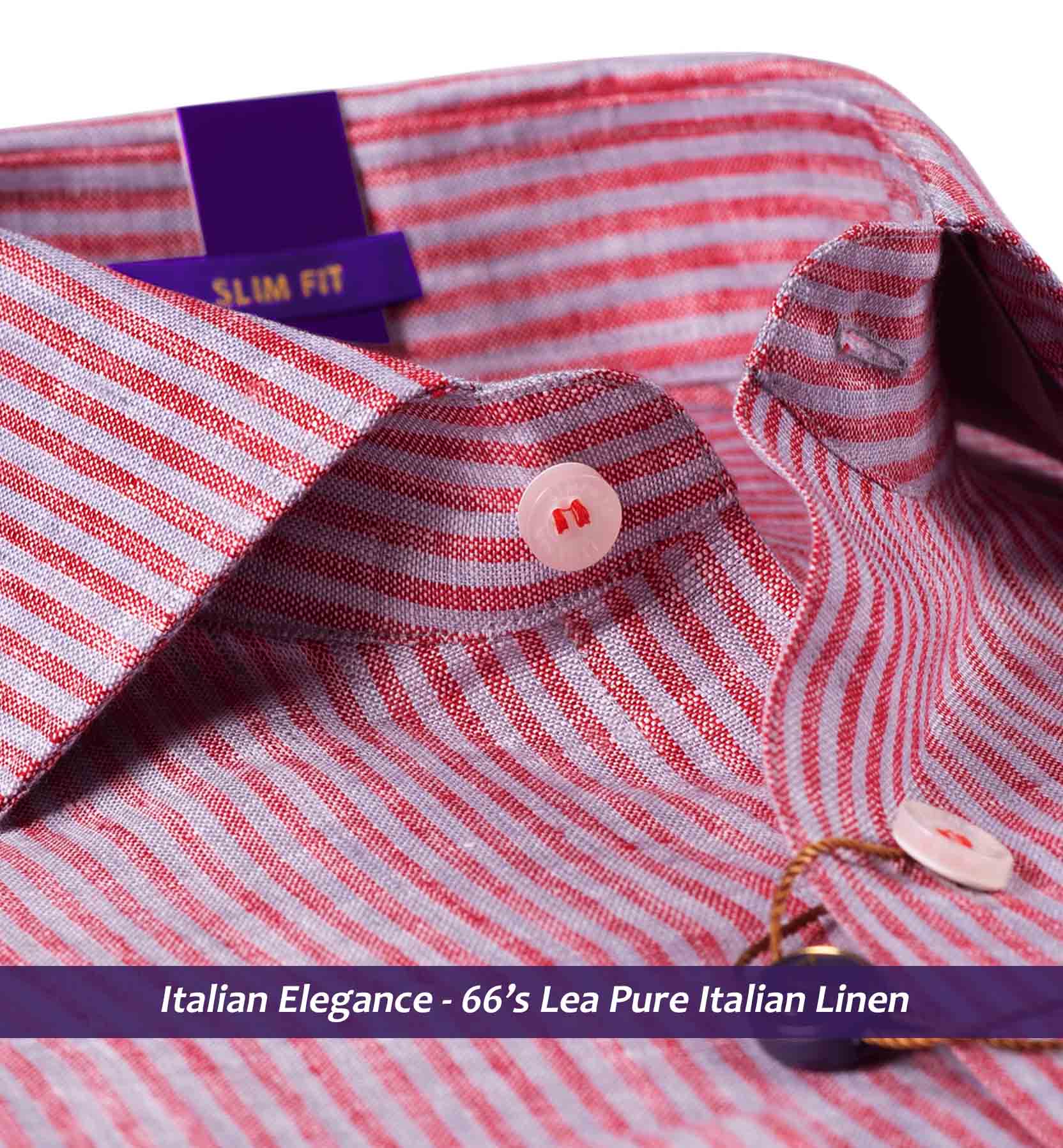 Wembley- Coral Red & Ash Grey Stripe