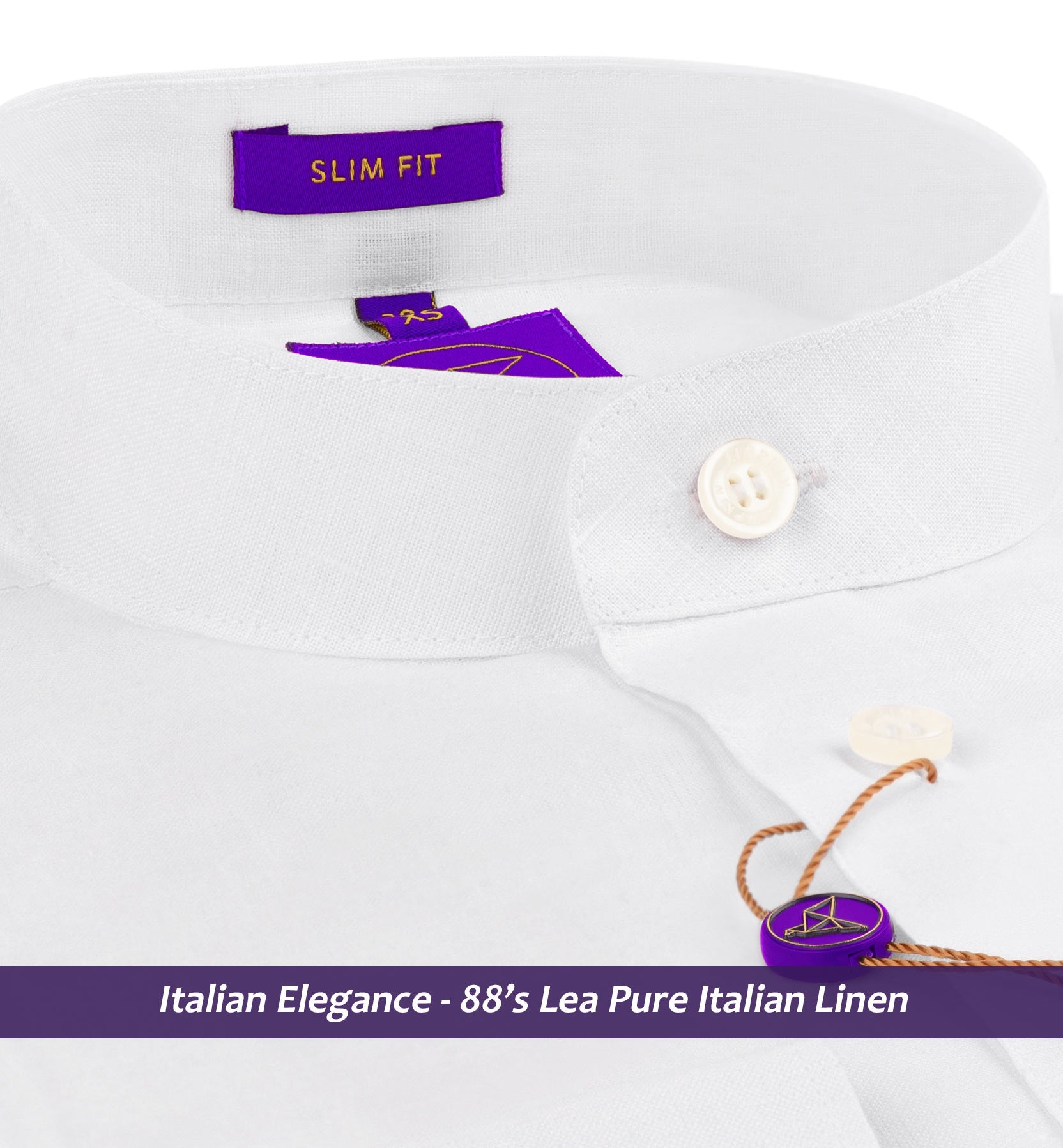 Delphi- Pristine Pure White Linen- Mandarin Collar- 88's Lea Pure Italian Linen