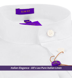 Delphi- Pristine Pure White Linen- Mandarin Collar