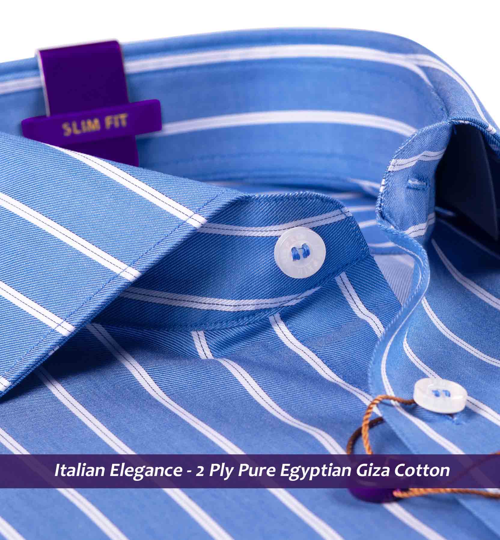 Monet- Cobalt Blue & White Magical Stripe - 2 Ply Pure Egyptian Giza Cotton