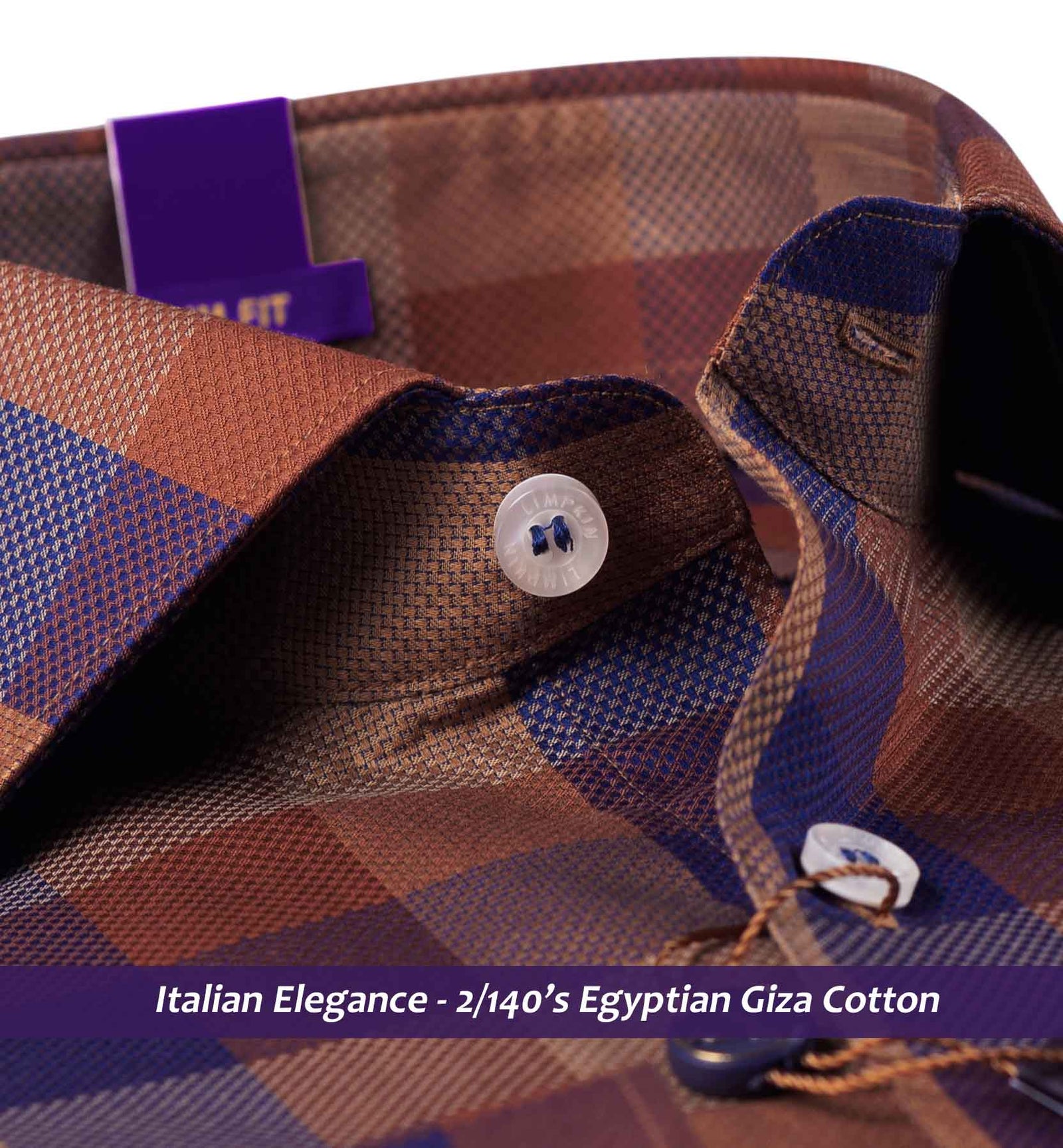 Nevada- Navy & Brown Check- 2/140 Egyptian Giza Cotton