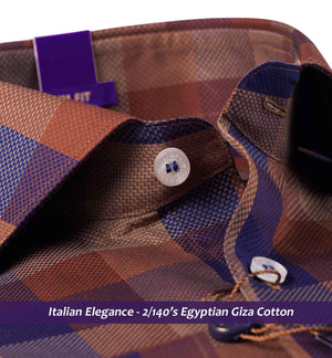 Nevada- Navy & Brown Check- 2/140 Egyptian Giza Cotton