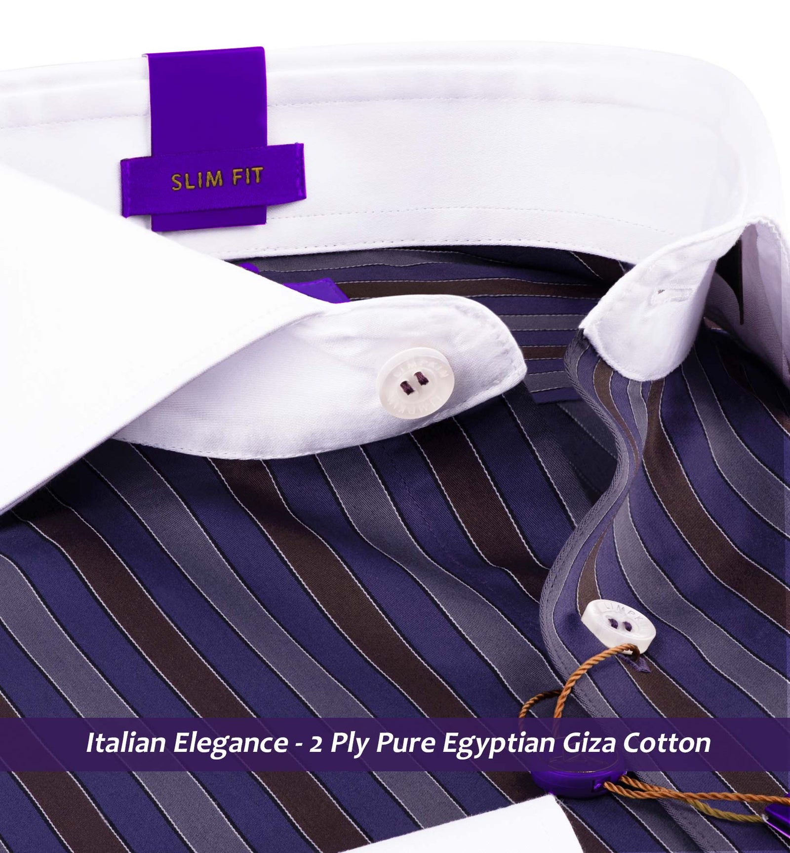 Bosnia- Indigo Blue & Grey Stripe with White Collar