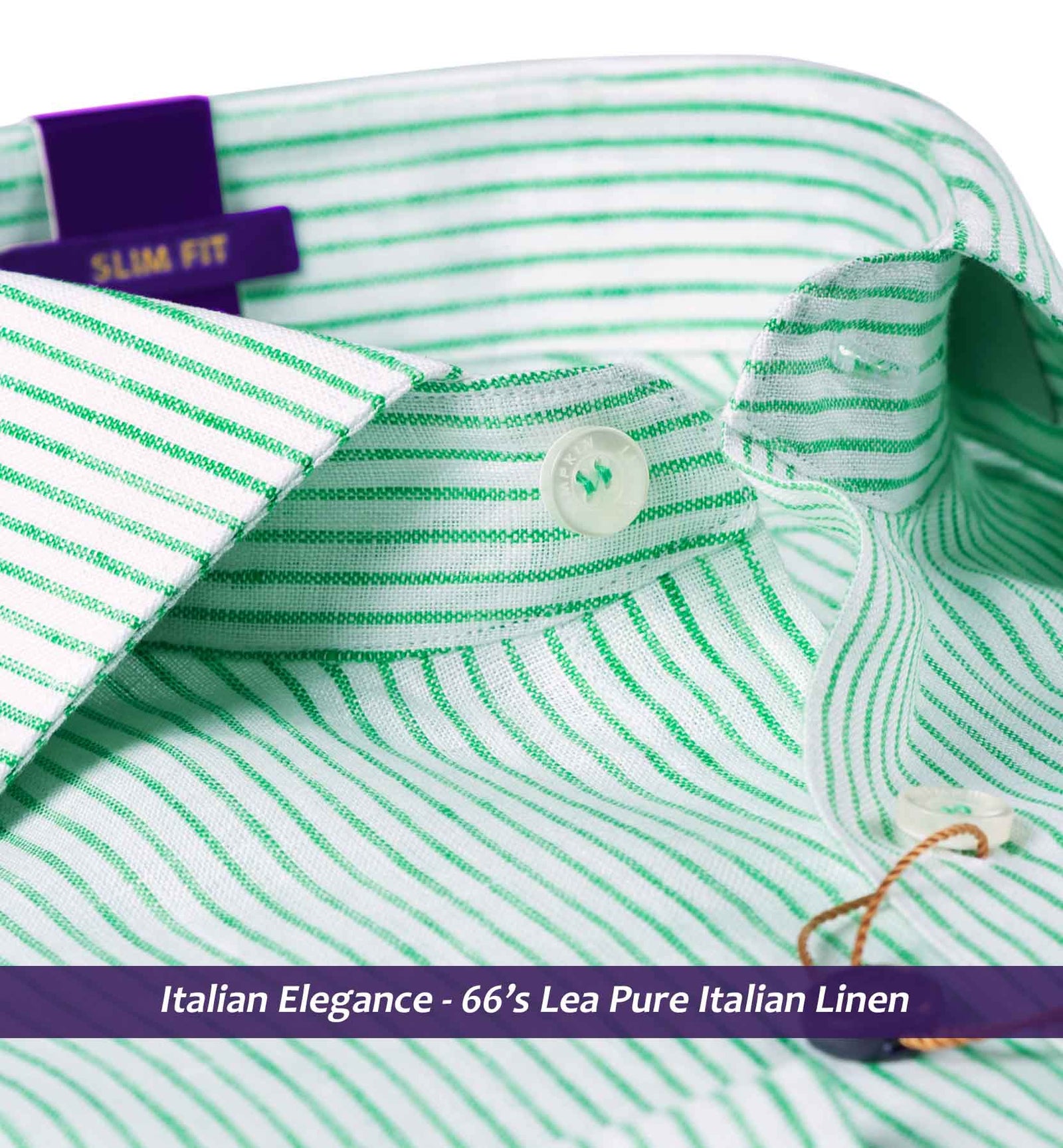 Montauk- Emerald Green & White Magical Stripe- 66's Lea Pure Linen