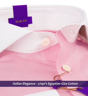 Mayfair- Flamingo Pink Solid- White Collar- 2/140 Egyptian Giza Cotton