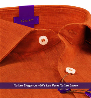 Nikiti- Marmalade Orange Solid Linen- 66's Lea Pure Italian Linen