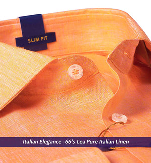 Leipzig- Tangerine Orange Solid Linen- 66's Lea Pure Italian Linen Shirt