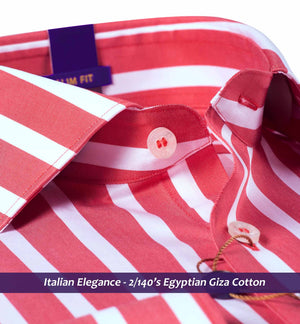 Bilbao- Coral Red Stripe- Buy Online Premium Shirts- Italian Elegance