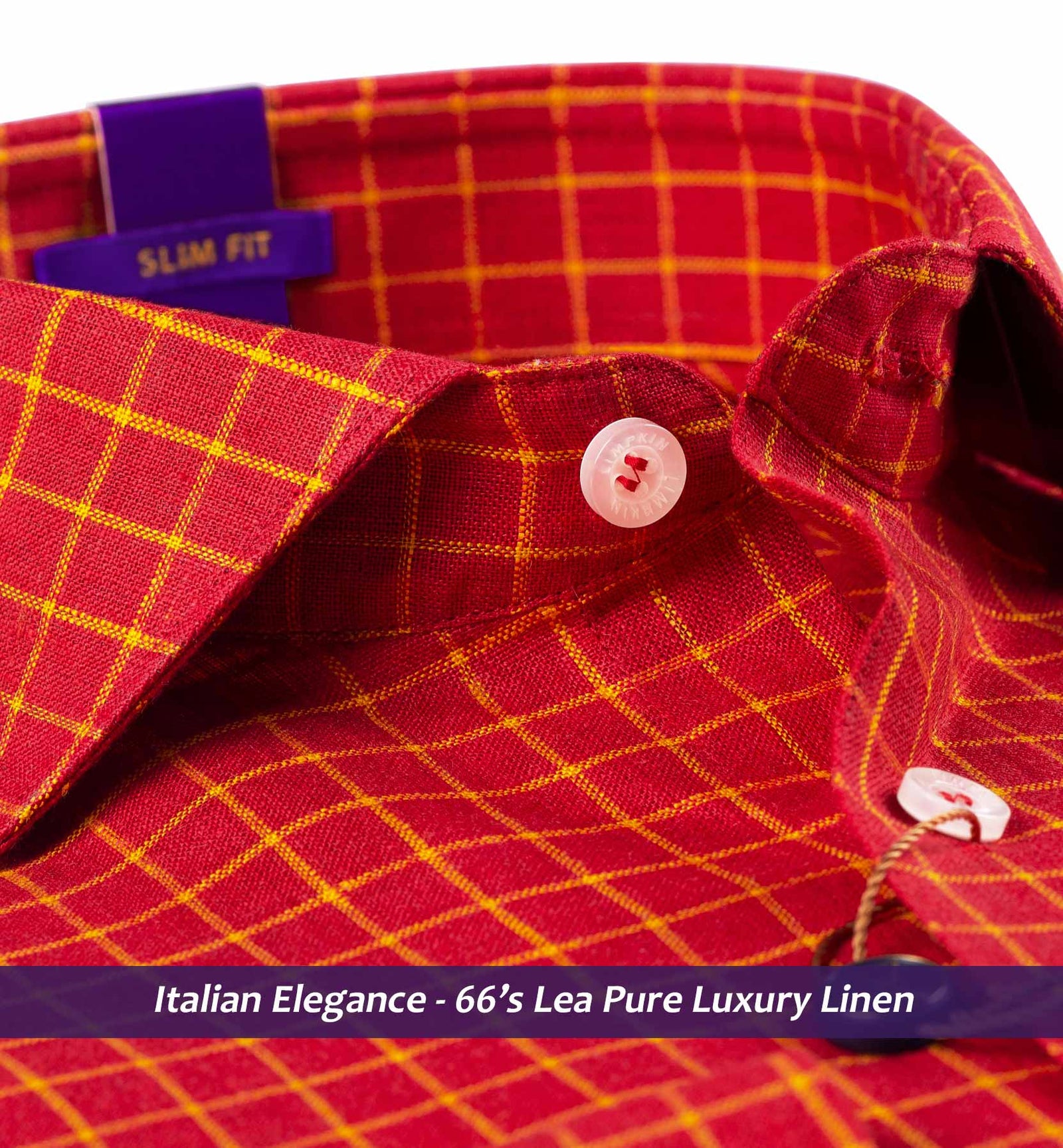 Antwerp- Scarlet Red & Lemon Yellow Check- 66's Lea Pure Luxury Linen