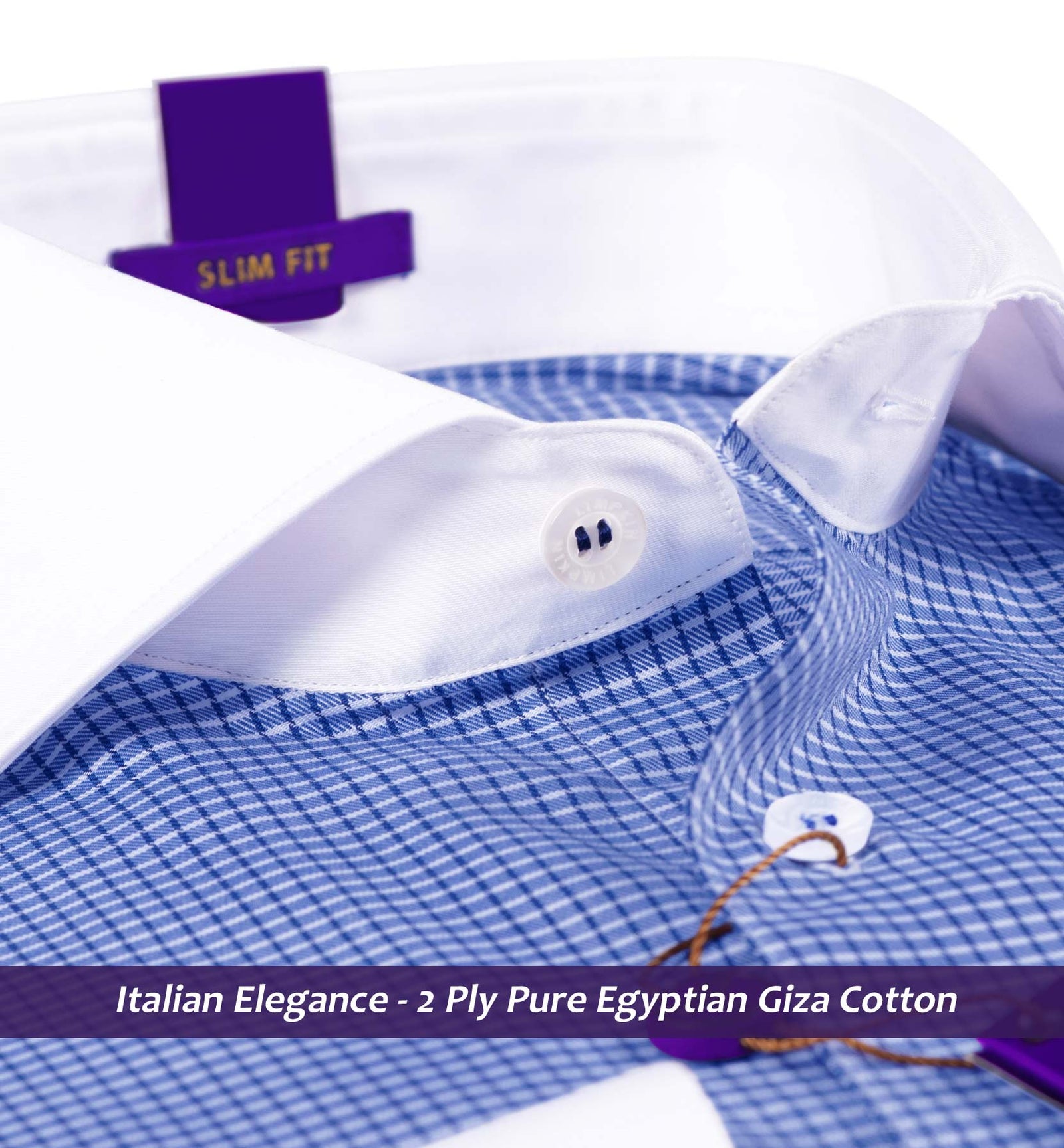 Bruges- Navy Blue & White Check with White Collar