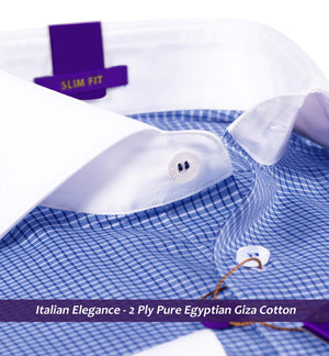 Bruges- Navy Blue & White Check with White Collar