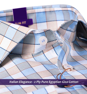 Lucerne- Oxford Blue & Beige Check- Buy Online Premium Shirts- Italian