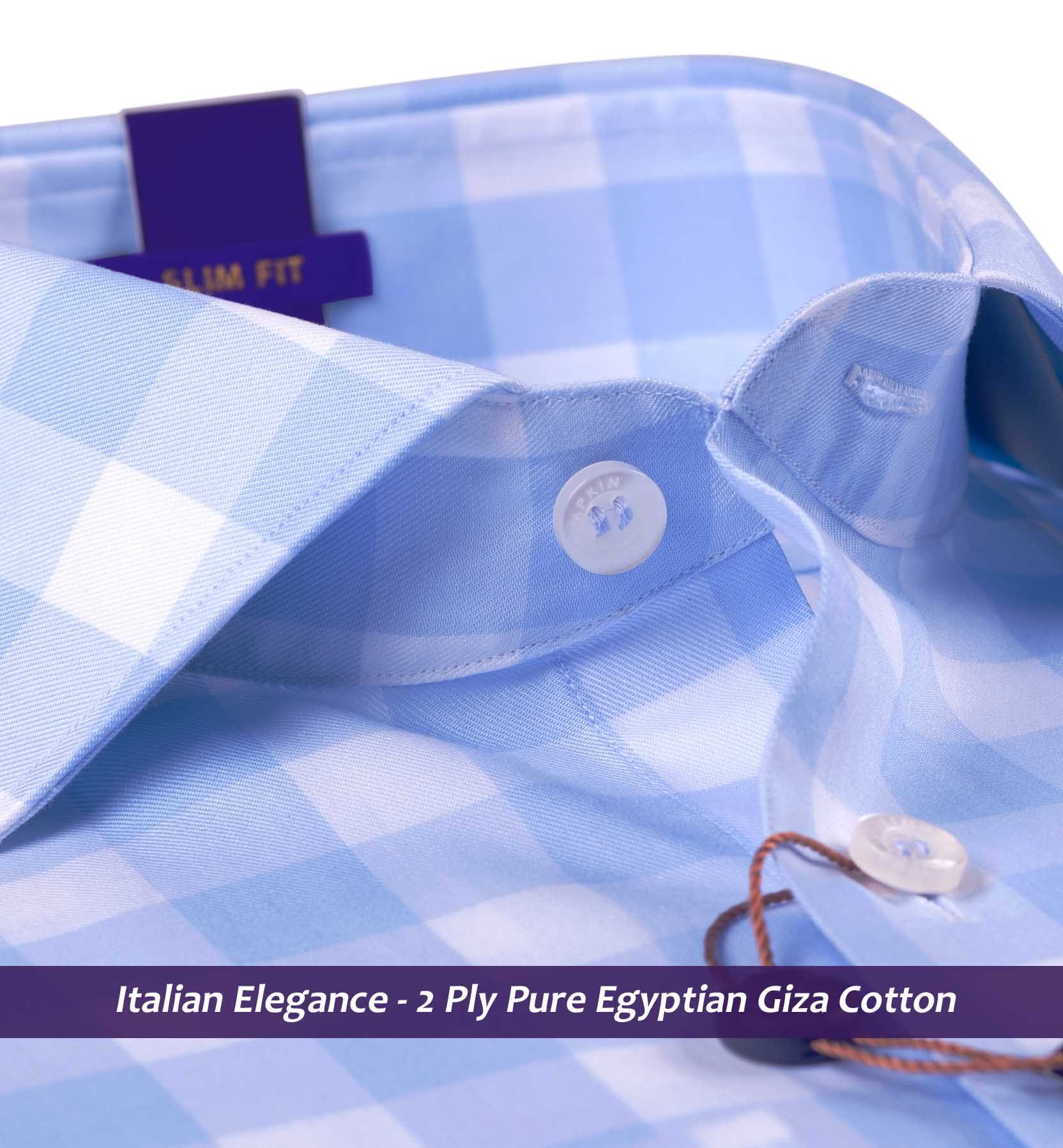 Serbia- Oxford Blue & White Magical Check- 2 Ply Pure Egyptian Giza Cotton