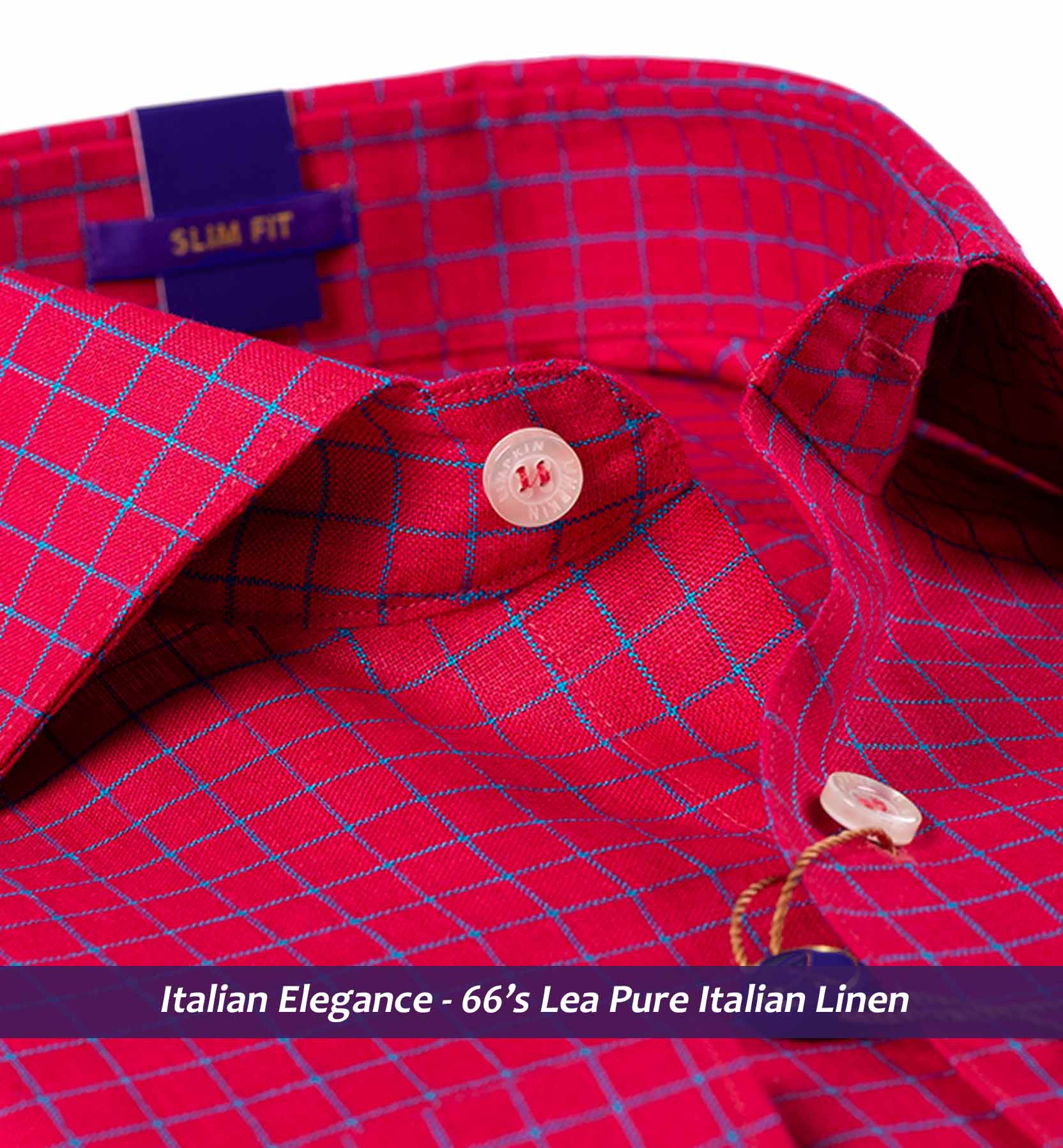 MELBOURNE- CORAL RED CHECK- PURE LINEN
