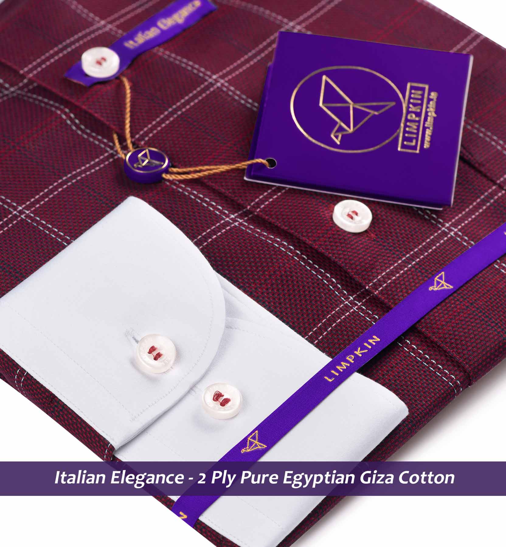 Naples- Burgundy & White Check- White Collar