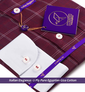 Naples- Burgundy & White Check- White Collar