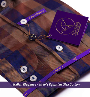 Nevada- Navy & Brown Check- 2/140 Egyptian Giza Cotton