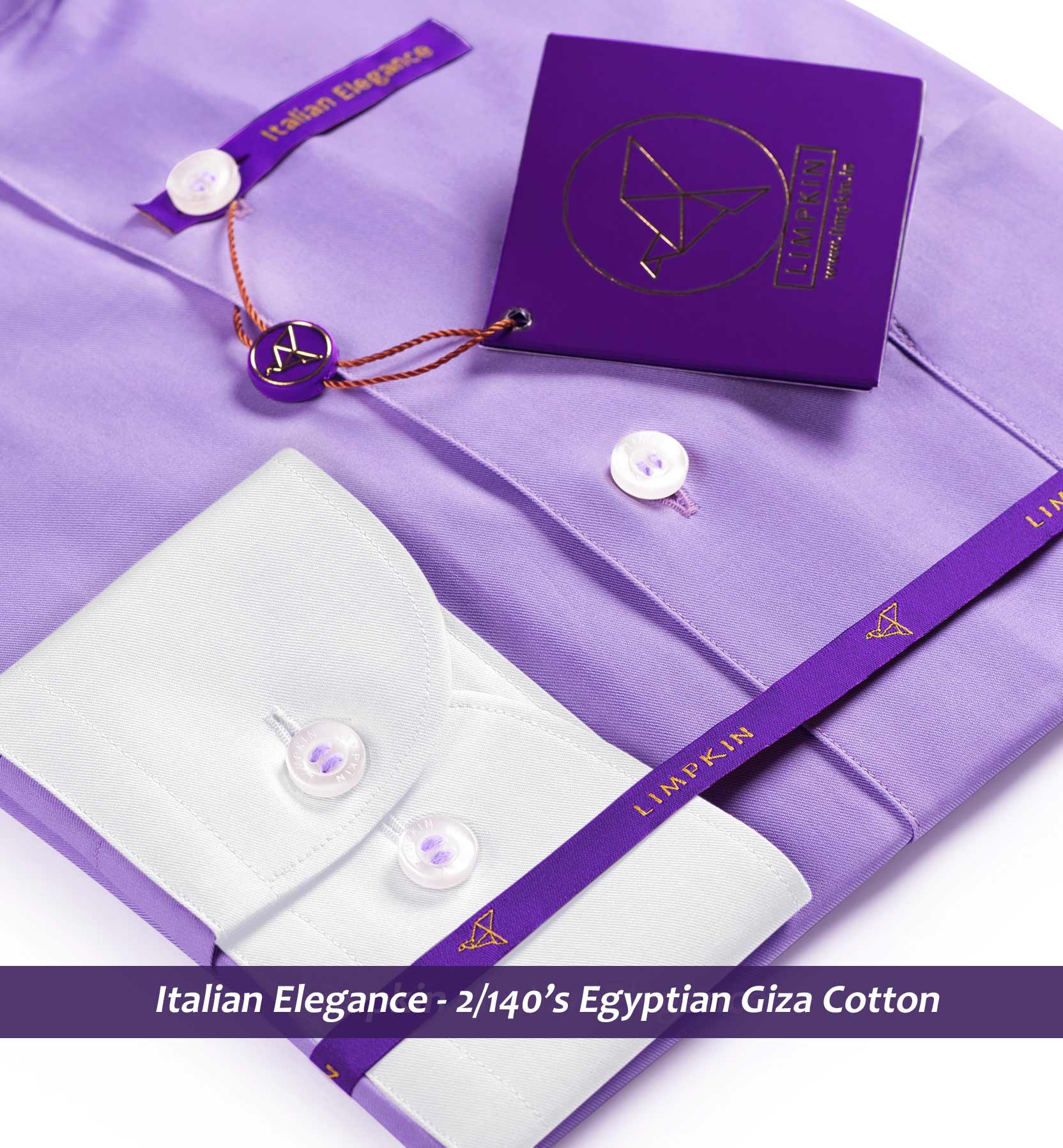 Warsaw- Amethyst Solid- White Collar- 2/140 Egyptian Giza Cotton