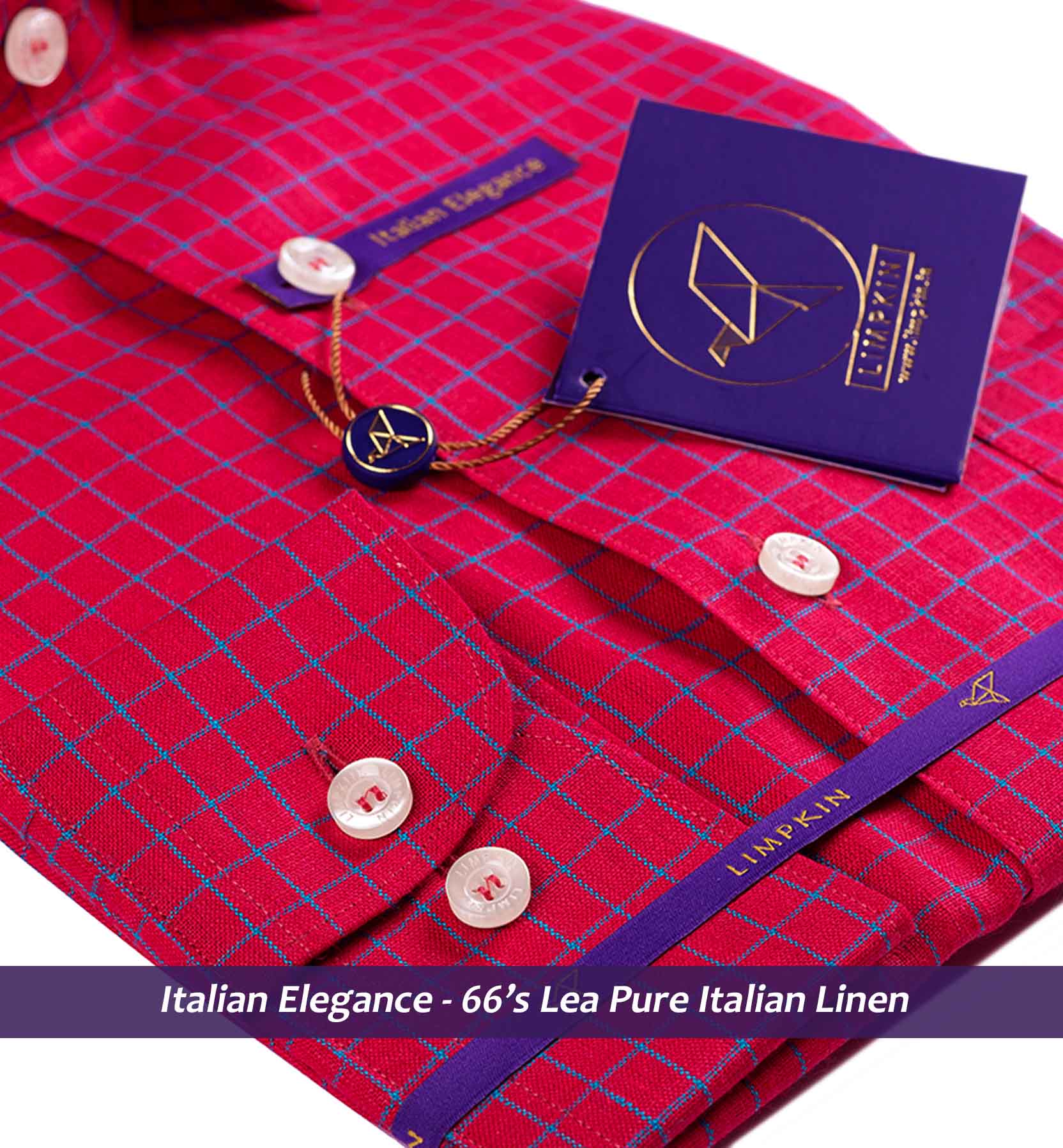 MELBOURNE- CORAL RED CHECK- PURE LINEN