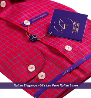 MELBOURNE- CORAL RED CHECK- PURE LINEN