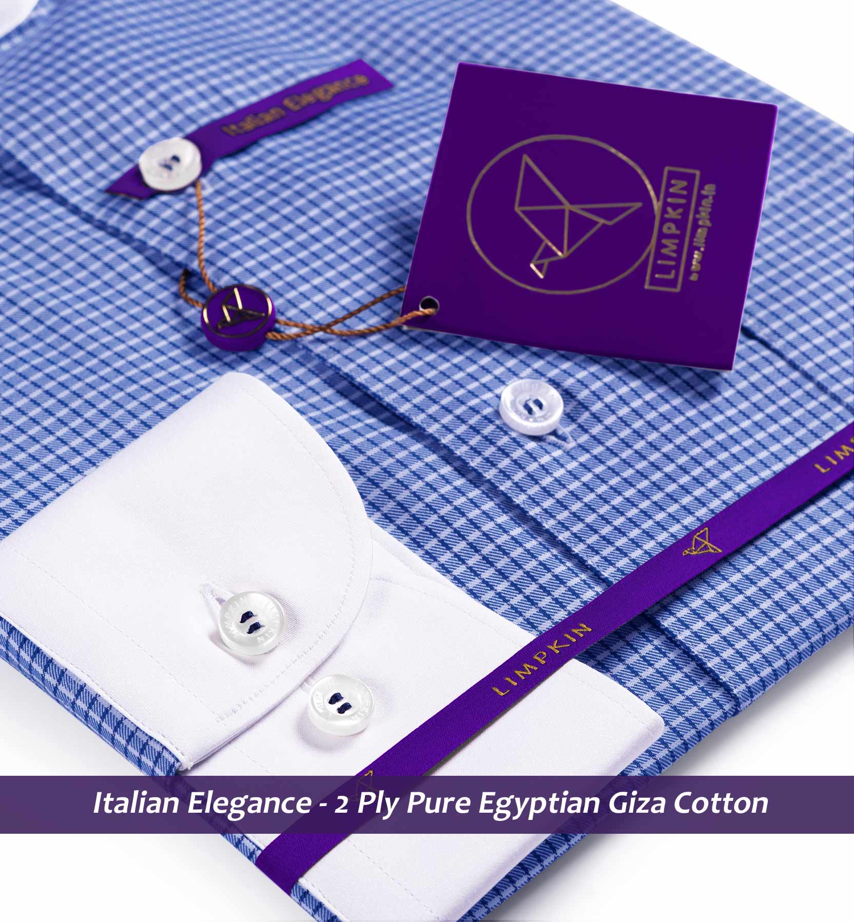 Bruges- Navy Blue & White Check with White Collar