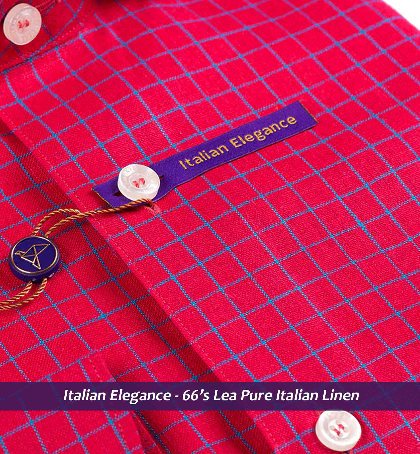 MELBOURNE- CORAL RED CHECK- PURE LINEN