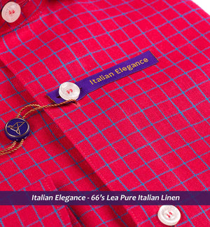 MELBOURNE- CORAL RED CHECK- PURE LINEN