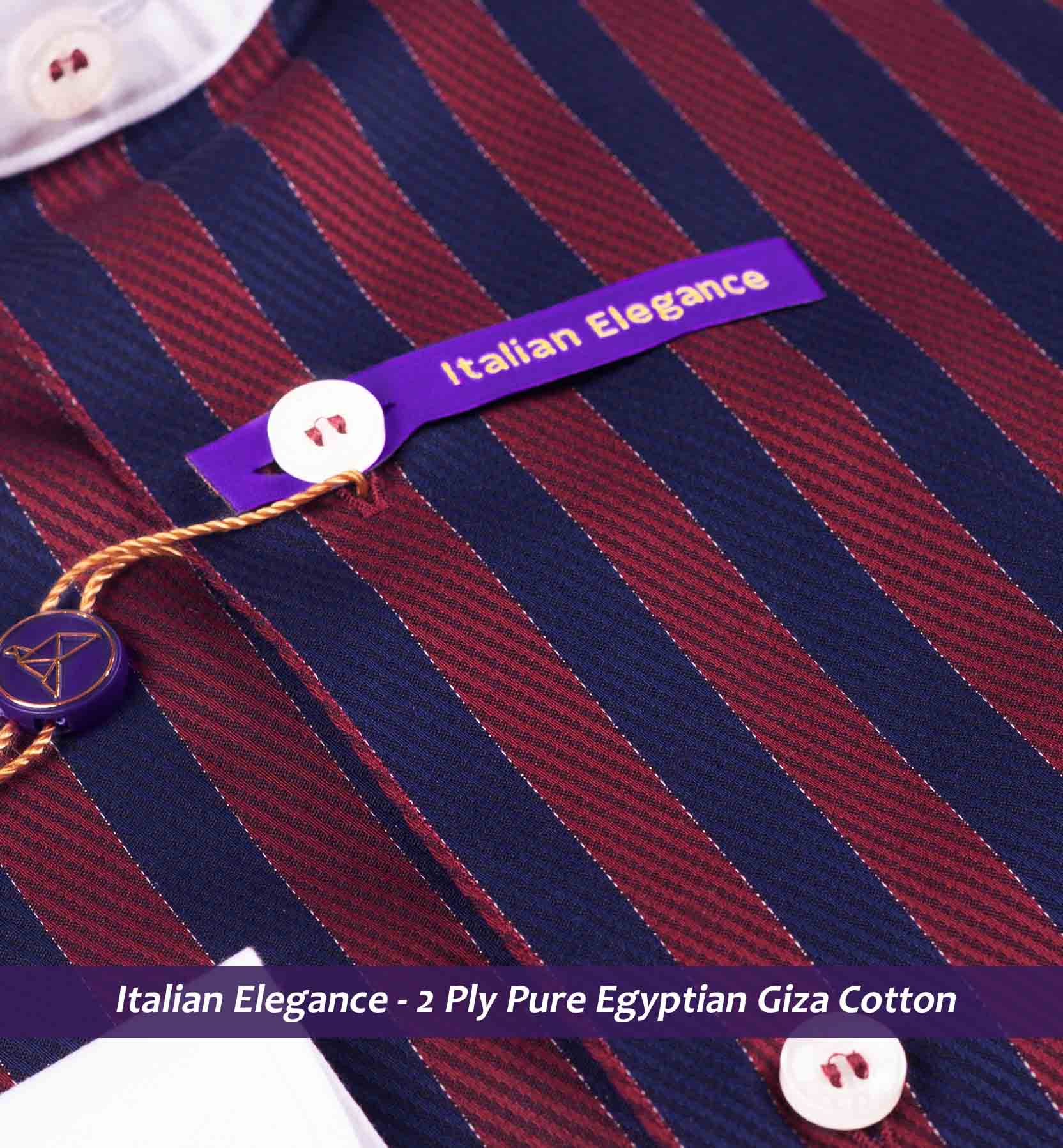 Trento- Burgundy & Navy Stripe- 2 Ply Pure Egyptian Giza Cotton