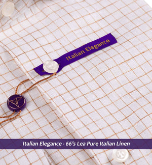 British Tan & White Magical Check- 66's Lea Pure Luxury Linen