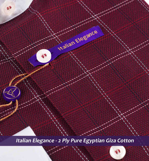 Naples- Burgundy & White Check with White Collar