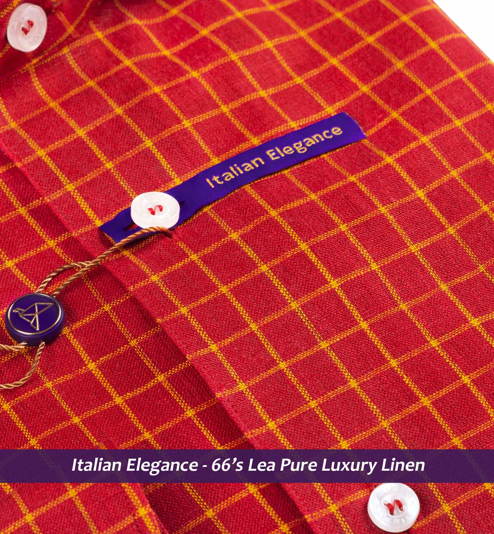 Antwerp- Scarlet Red & Lemon Yellow Check- 66's Lea Pure Luxury Linen