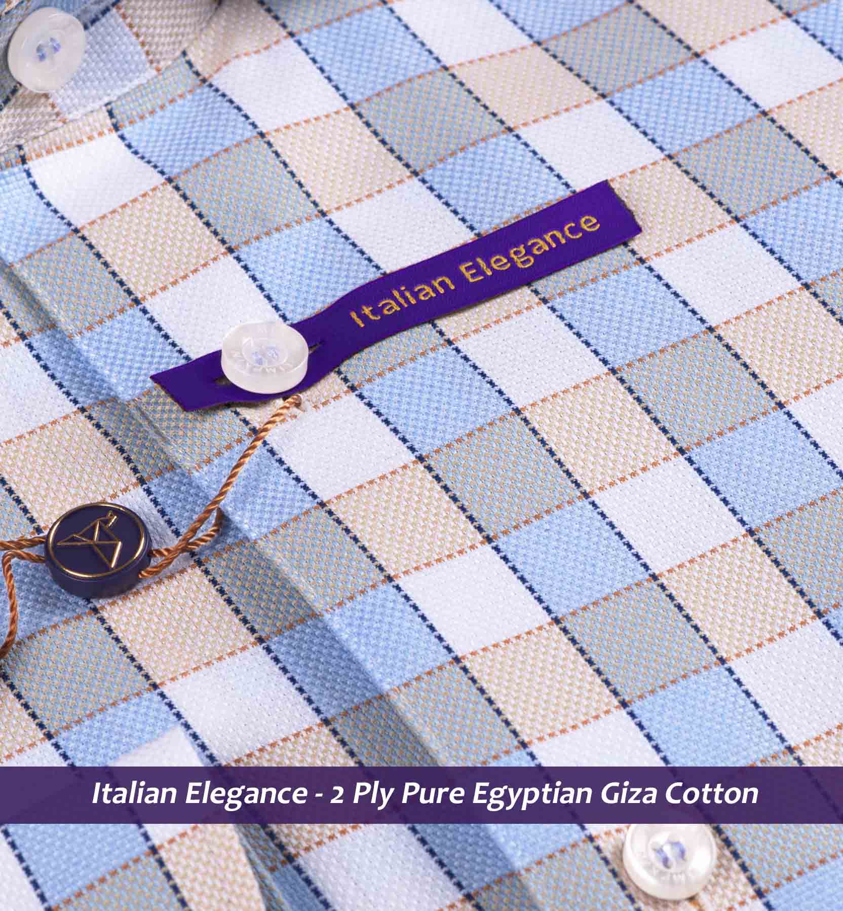 Oxford Blue & Beige Magical Check- 2 Ply Pure Egyptian Giza Cotton